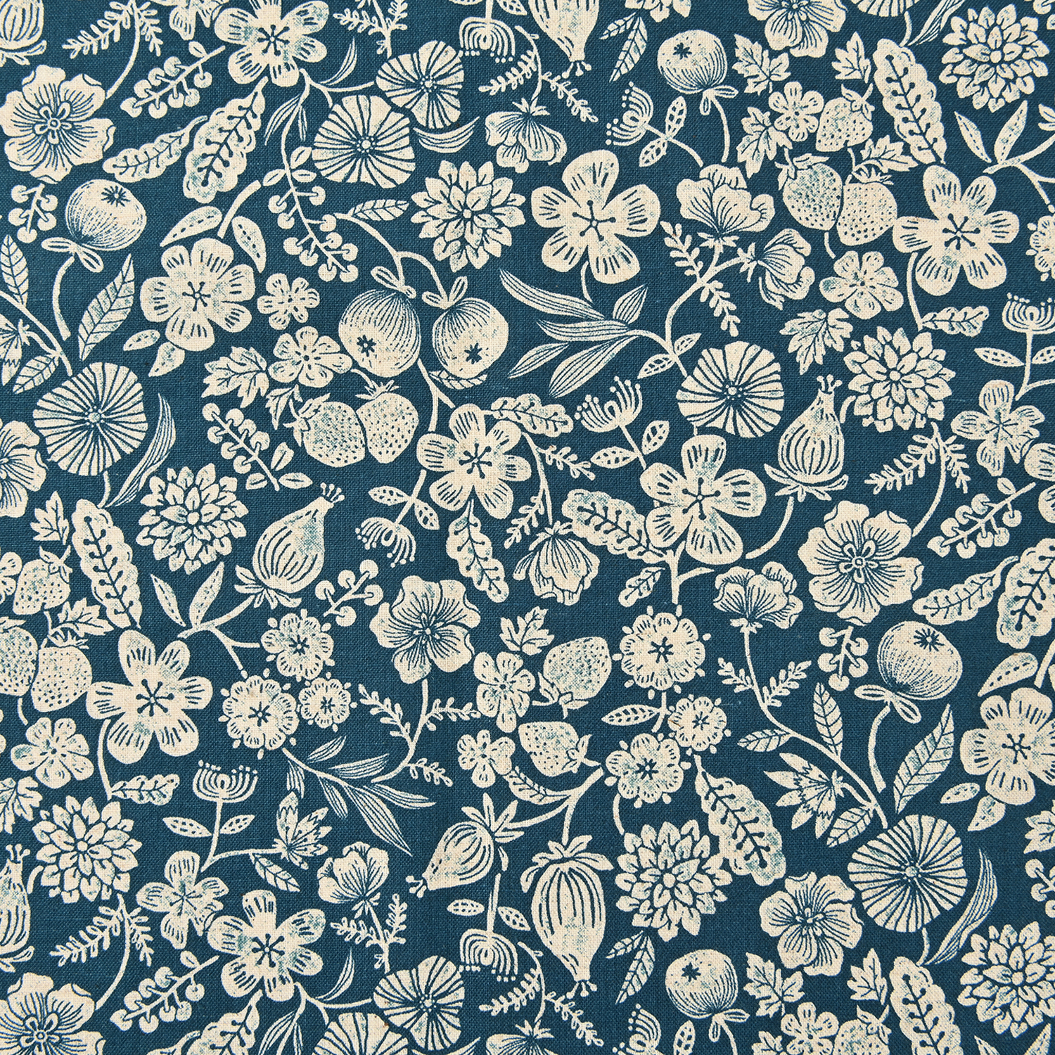 Imagen del producto: Tela Kokka "Natural Garden Obana" azul marino, algodón/lino - medio metro